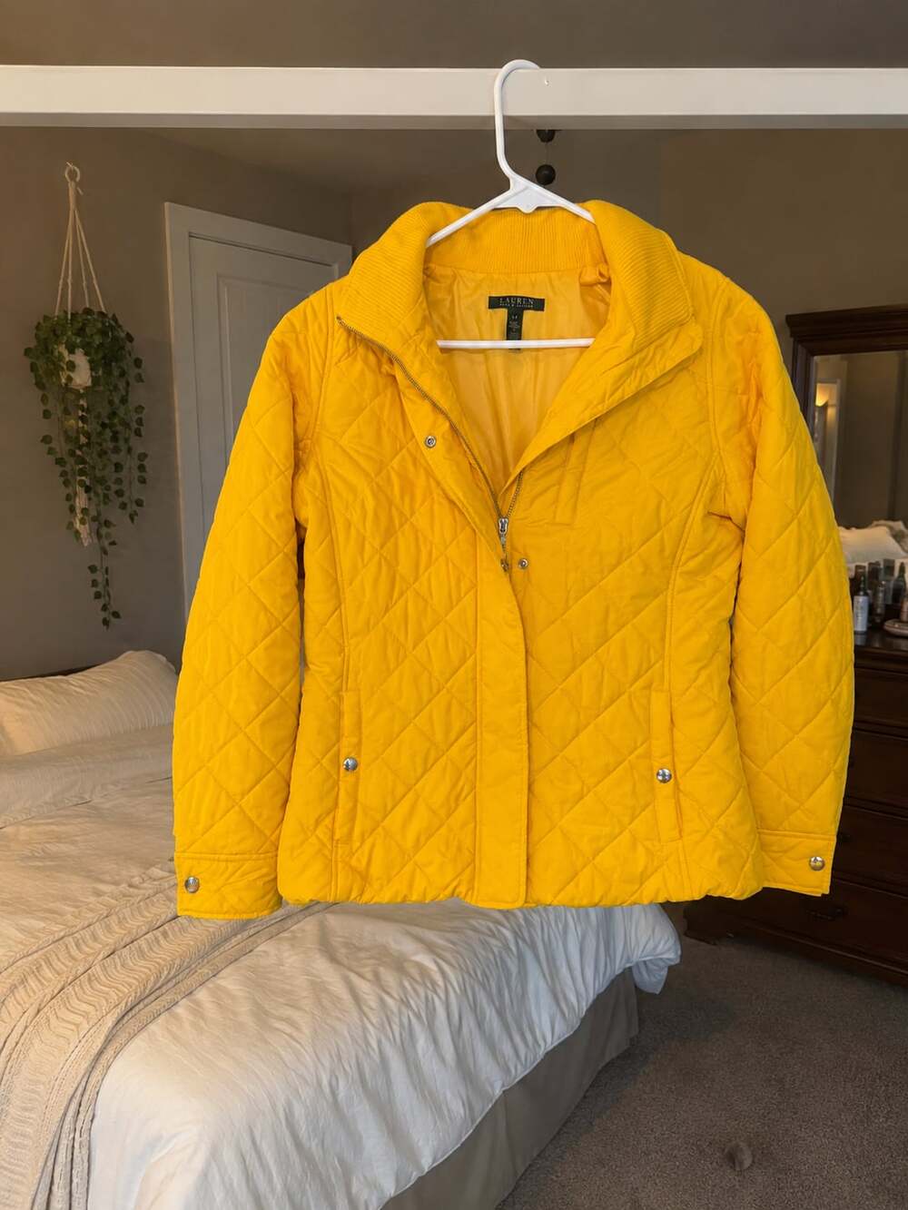 Lauren Ralph Lauren Yellow Quilted Barn Jacket with Owl Patches Size L